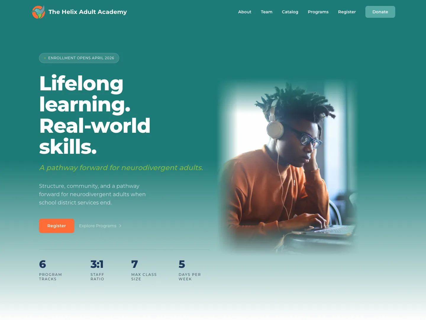 The Helix Adult Academy website screenshot - built by TheGoodSite.co